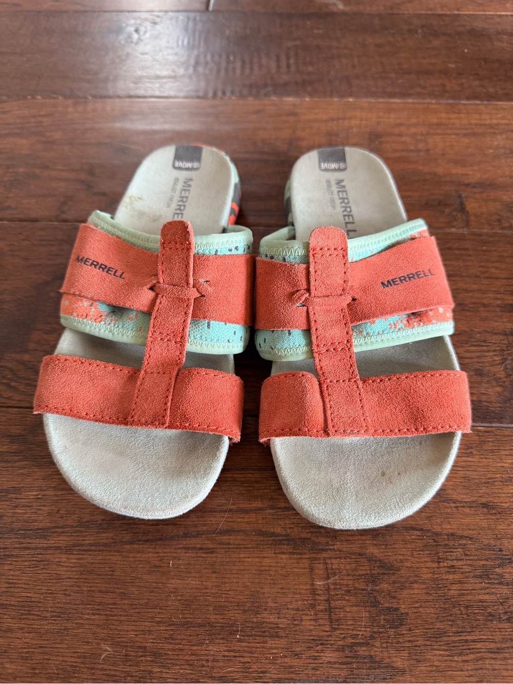 Merrell Kids Orange and Mint Suede Slide Sandals
